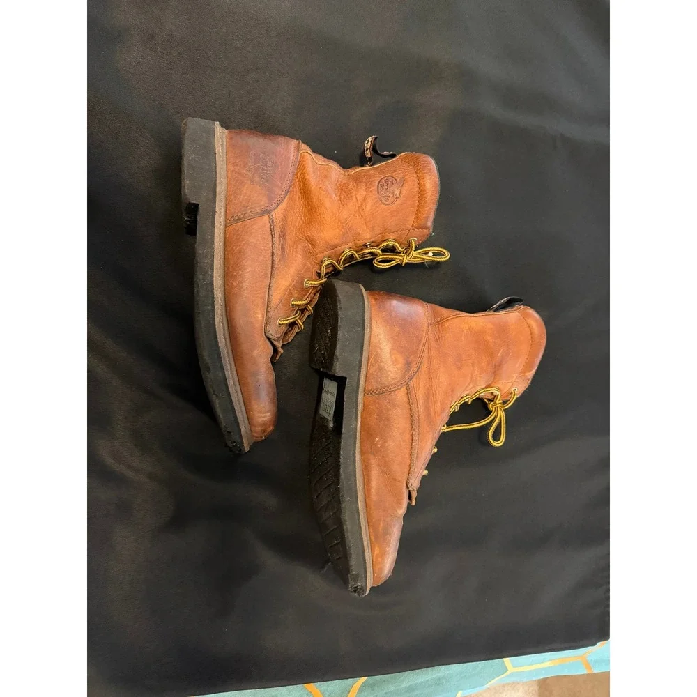 Georgia Boot Brown Leather Logger Work Boots Lace Up Kiltie Mens Vintage